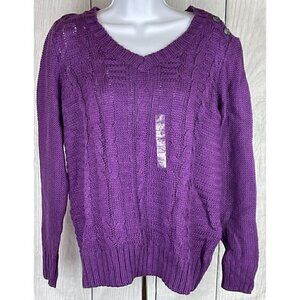 NWT St. John's Bay Womens L Long Sleeve Sweater Purple  Shimmer Threads V-Neck
